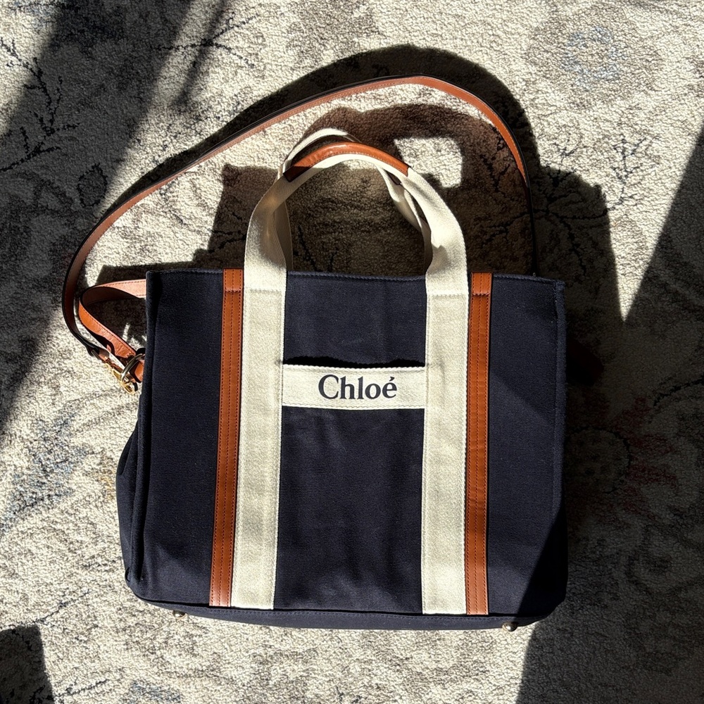 Chloé Navy, Cream & Tan Canvas Tote